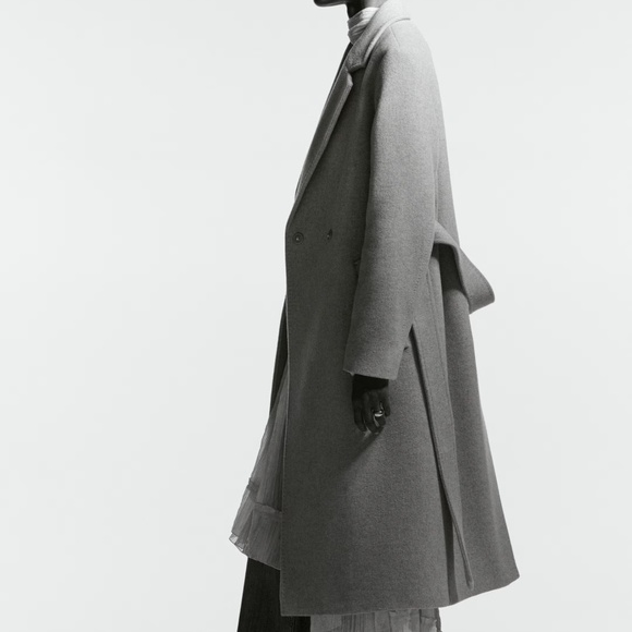 H&M Wool-Blend Tie Belt Coat Gray, Size XXS - Picture 1 of 9